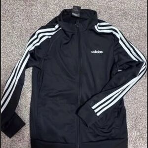 Adidas Women's Black Bomber Jacket with White Stripes